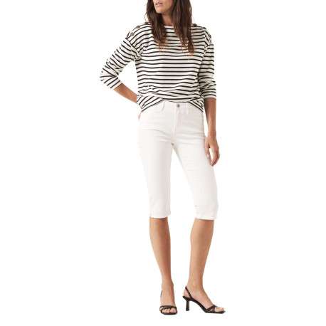 Pantacourt blanc uni en coton coupe slim près du corps et taille haute - Image 4