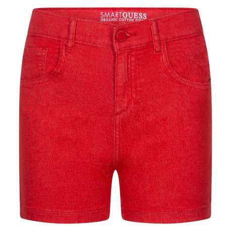 Short 5 Poches rouge en coton avec une taille haute et un bouton rouge