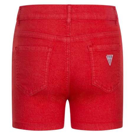 Short 5 Poches rouge en coton avec une taille haute et un bouton rouge - Image 2