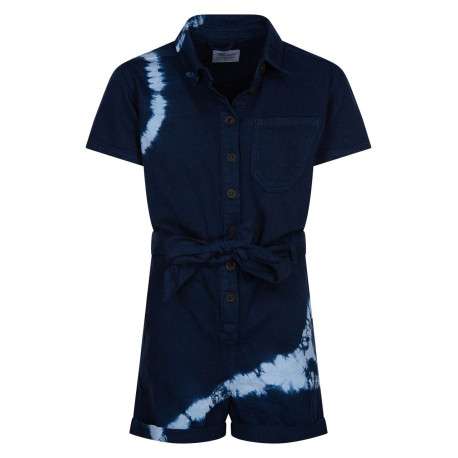 Combishort indigo effet tie and dye en coton à manches courtes