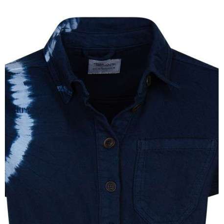 Combishort indigo effet tie and dye en coton à manches courtes - Image 3