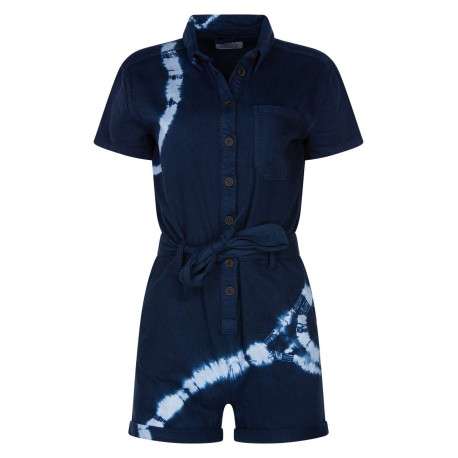 Combishort indigo effet tie and dye en coton à manches courtes