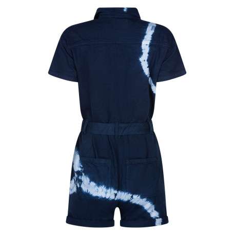 Combishort indigo effet tie and dye en coton à manches courtes - Image 2