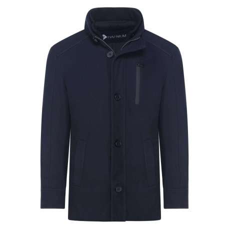 Manteau marine uni coupe droite col montant et zippé - Image 2