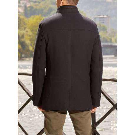 Manteau marine uni coupe droite col montant et zippé - Image 3