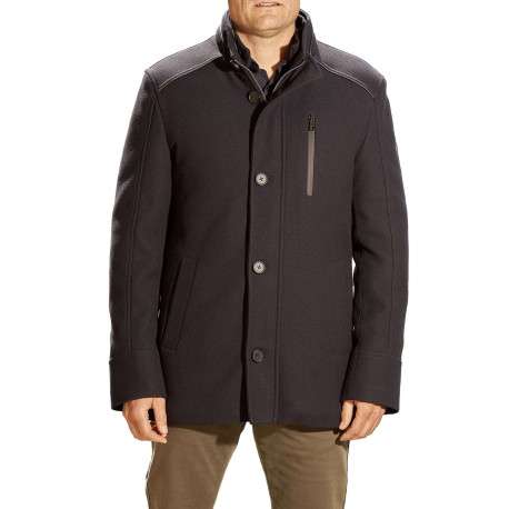 Manteau marine uni coupe droite col montant et zippé - Image 5