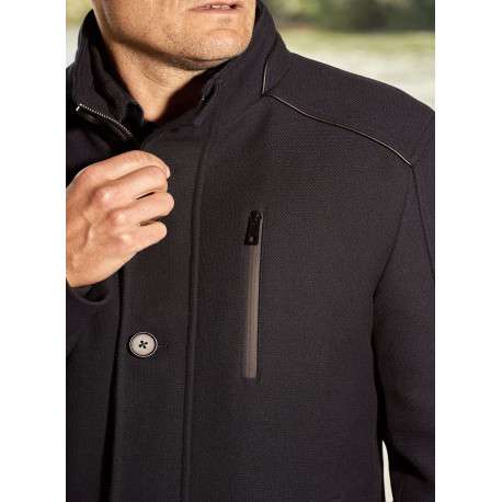 Manteau marine uni coupe droite col montant et zippé - Image 7