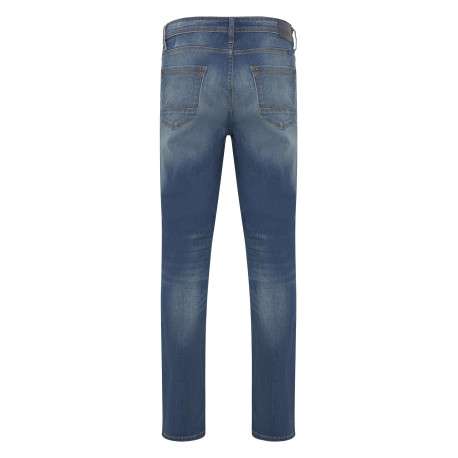 Jean bleu denim effet usé en coton biologique coupe droite à 5 poches - Image 2
