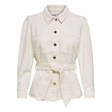 Blouson écru en coton col chemise manches longues plissées aux épaules - Image 3