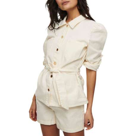 Blouson écru en coton col chemise manches longues plissées aux épaules - Image 6