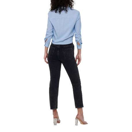 Chemisier bleu à fines rayures col chemise et nœud à la taille - Image 4