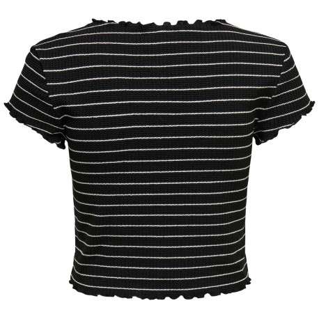 T-shirt noir style marinière coupe crop top col rond et aspect gaufré - Image 2