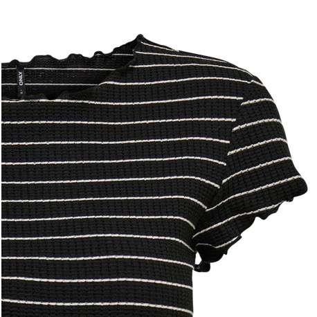T-shirt noir style marinière coupe crop top col rond et aspect gaufré - Image 3