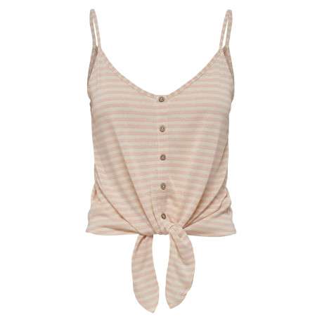 Débardeur pêche en lin mélangé crop top col v à bretelles et nœud à la taille