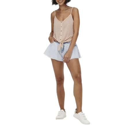 Débardeur pêche en lin mélangé crop top col v à bretelles et nœud à la taille - Image 3