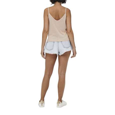Débardeur pêche en lin mélangé crop top col v à bretelles et nœud à la taille - Image 4