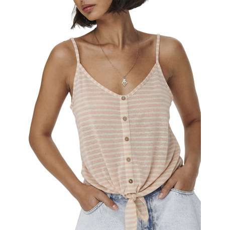Débardeur pêche en lin mélangé crop top col v à bretelles et nœud à la taille - Image 5