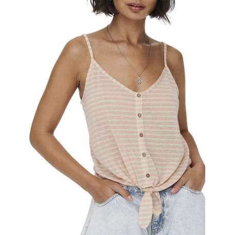 Débardeur pêche en lin mélangé crop top col v à bretelles et nœud à la taille - Image 6