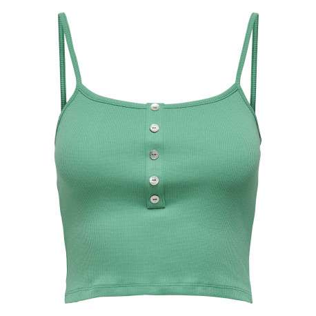 Débardeur vert en coton uni coupe crop top col rond à bretelles boutonné