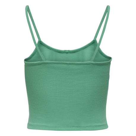 Débardeur vert en coton uni coupe crop top col rond à bretelles boutonné - Image 2