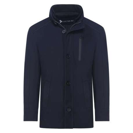 Manteau marine uni coupe droite col montant et zippé