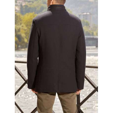 Manteau marine uni coupe droite col montant et zippé - Image 4