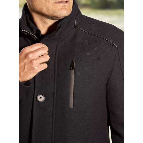 Manteau marine uni coupe droite col montant et zippé - Image 8