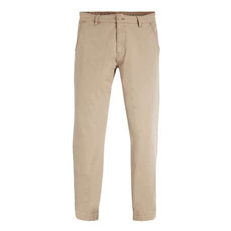 Pantalon chino beige uni en coton avec une coupe droite et 4 poches - Image 3