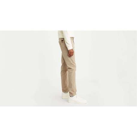 Pantalon chino beige uni en coton avec une coupe droite et 4 poches - Image 5