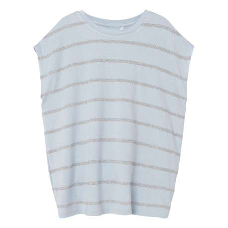 T-shirt Rayures en strass bleu ciel rayé col rond à sans manches