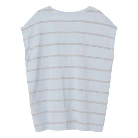 T-shirt Rayures en strass bleu ciel rayé col rond à sans manches - Image 2