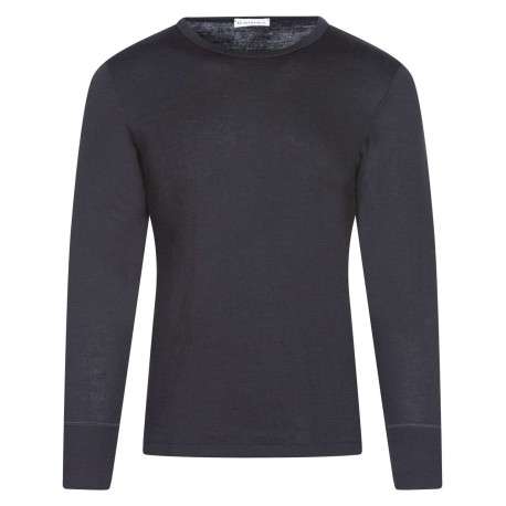 T-Shirt noir uni en coton mélangé coupe droite col rond
