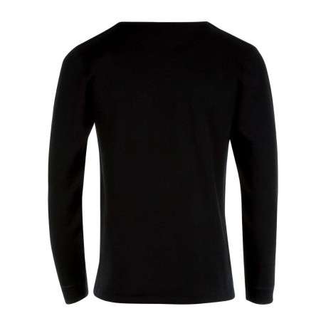 T-Shirt noir uni en coton mélangé coupe droite col rond - Image 2