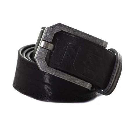 Ceinture en cuir noire unie avec une boucle en métal effet rouillé - Image 2