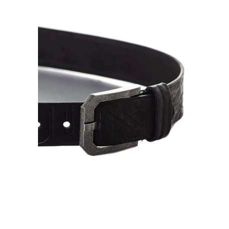 Ceinture en cuir noire unie avec une boucle en métal effet rouillé - Image 3