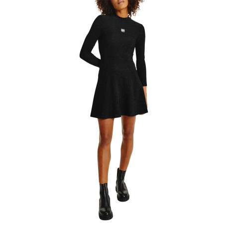 Robe patineuse noire pailleté coupe courte à col montant et manches longues - Image 7
