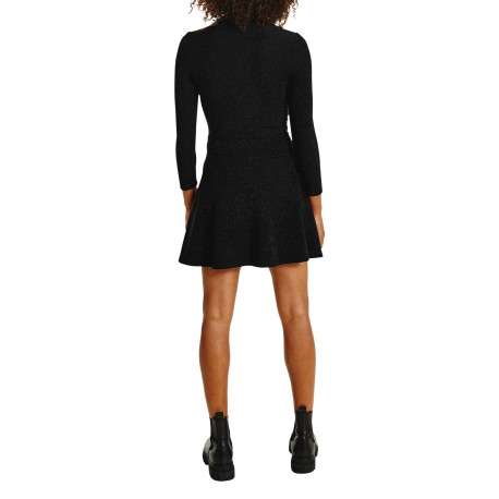Robe patineuse noire pailleté coupe courte à col montant et manches longues - Image 8