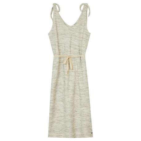 Robe mi-longue beige en coton chinée coupe cintrée à col v - Image 2