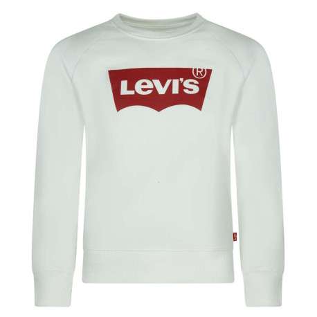 Sweat blanc en coton mélangé uni coupe droite col rond avec logo batwing à manches longues