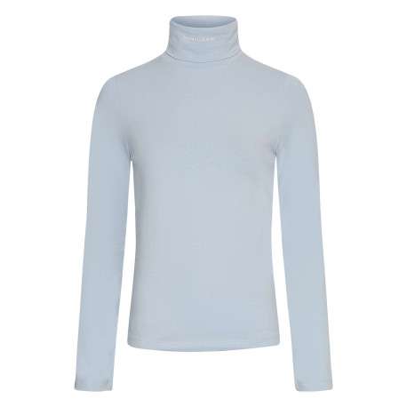 Pull ciel en coton coupe ajustée à col roulé, manches longues et floqué au niveau du col