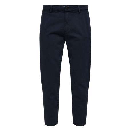 Pantalon chino marine en coton uni avec une coupe régular et 2 poches arrières