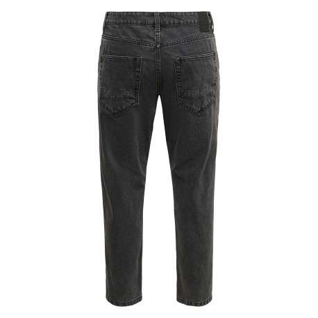 Jean noir en coton coupe droite à 5 poches avec surpiqûres - Image 3