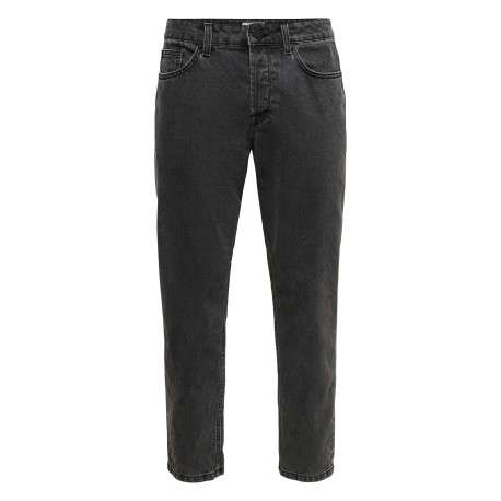 Jean noir en coton coupe droite à 5 poches avec surpiqûres