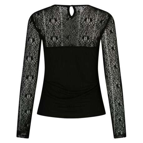 T-shirt bi-matière noir uni en coton mélangé col rond - Image 2