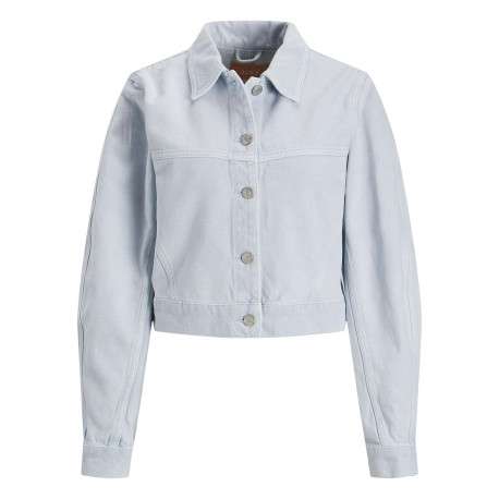 Blouson ciel en coton uni à col chemise et manches longues avec boutons argentés - Image 4