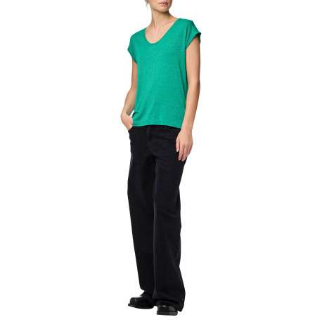 T-shirt vert uni avec une coupe droite et des manches courtes - Image 3