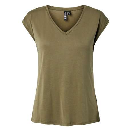 T-shirt kaki uni avec une coupe droite et des manches courtes