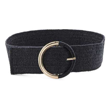 Ceinture noire tressé avec un anneau demi recouvert en doré et noir