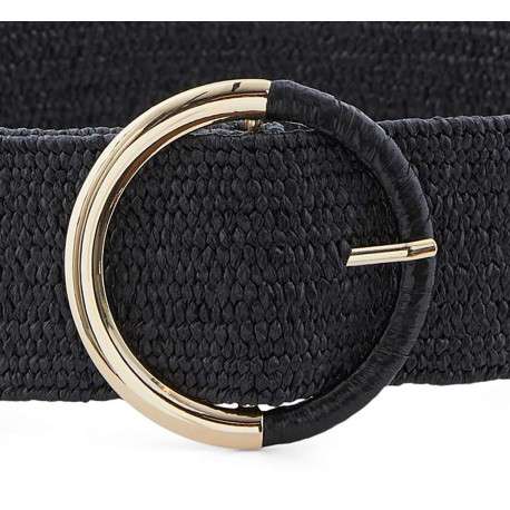 Ceinture noire tressé avec un anneau demi recouvert en doré et noir - Image 2