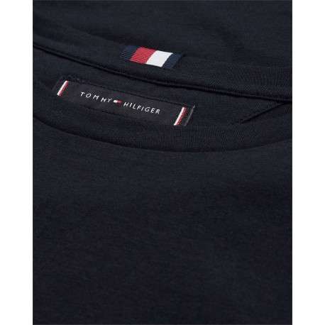 T-shirt marine en coton biologique col rond et manches courtes avec logo brodé sur la poitrine - Image 5